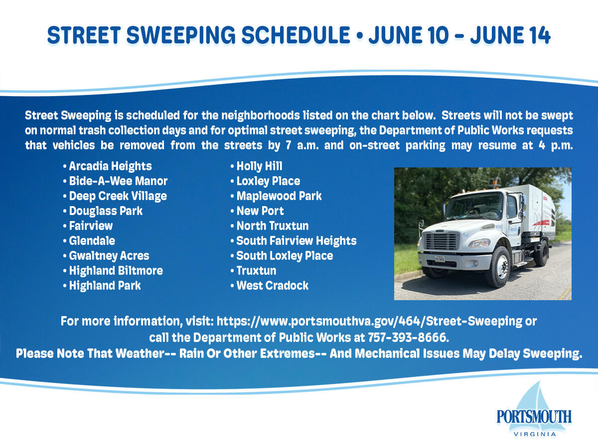 Street Sweeping Schedule for June 10, 2024 June 14, 2024 (City of Portsmouth) — Nextdoor