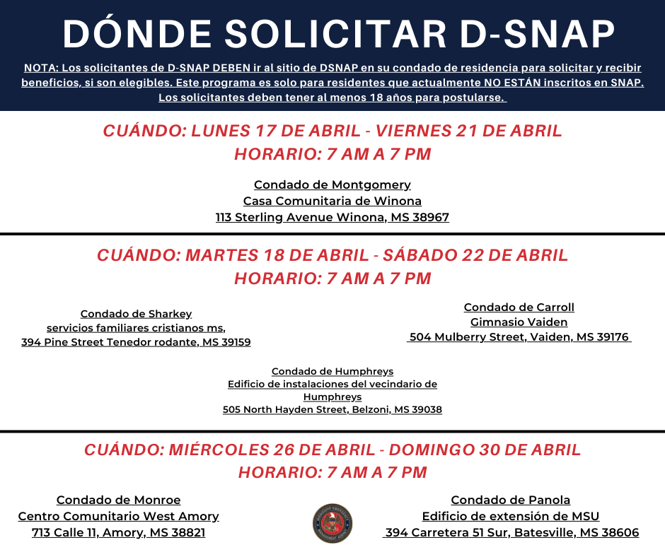 ️Reminder ️ Disaster Supplemental Nutrition Assistance Program (DSNAP