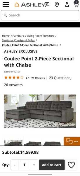 Ashley Coulee Point 2 Piece Sectional With Chaise For 600 In