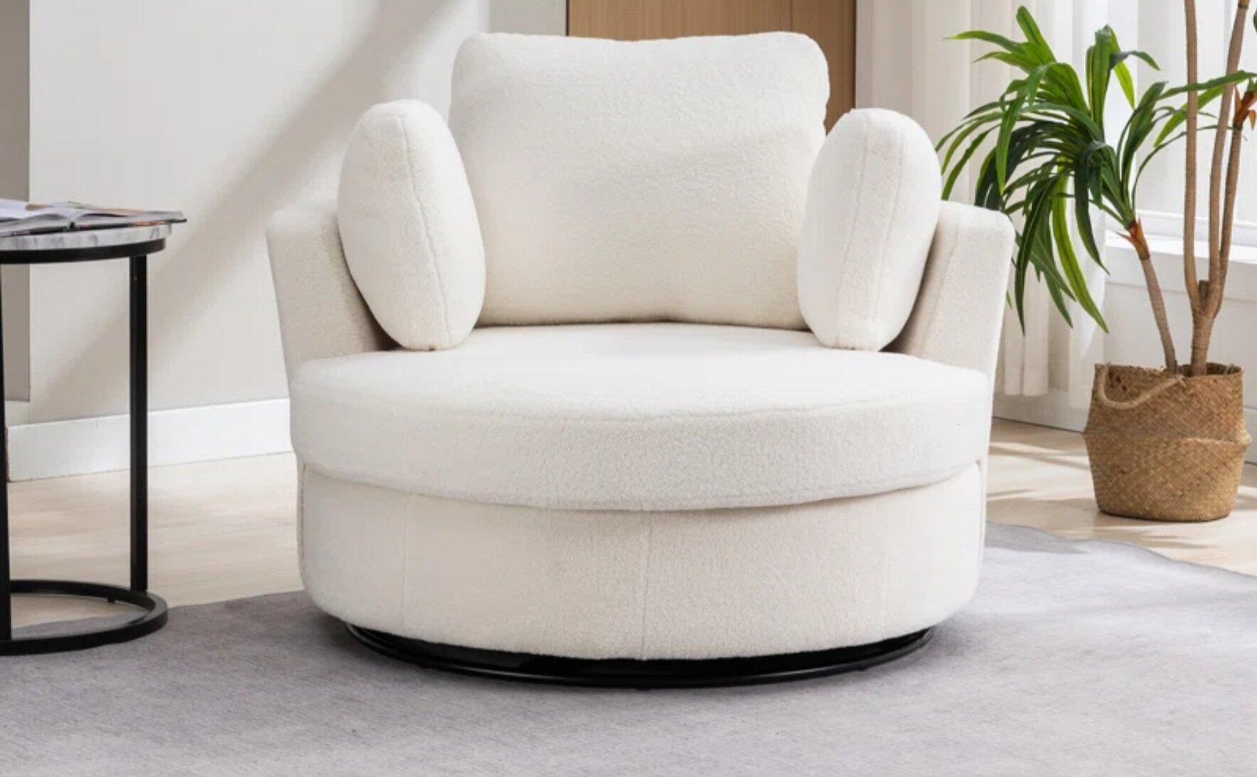 BRAND NEW Dahlonega Upholstered Swivel Barrel Chair,Light Cream for ...