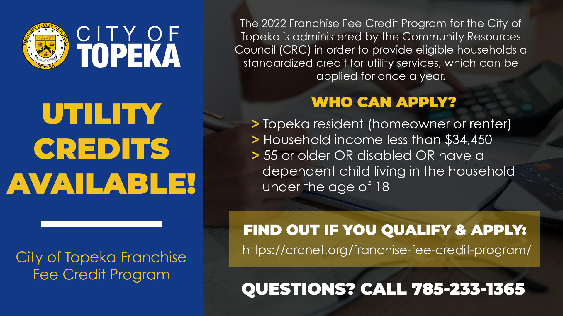 Utility Credits Available - City Of Topeka Franchise Fee Credit Program 