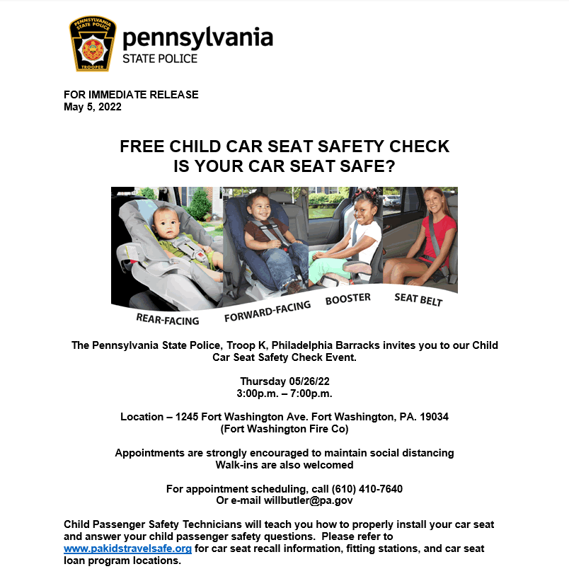 Child Car Seat Safety Check Event (Pennsylvania State Police
