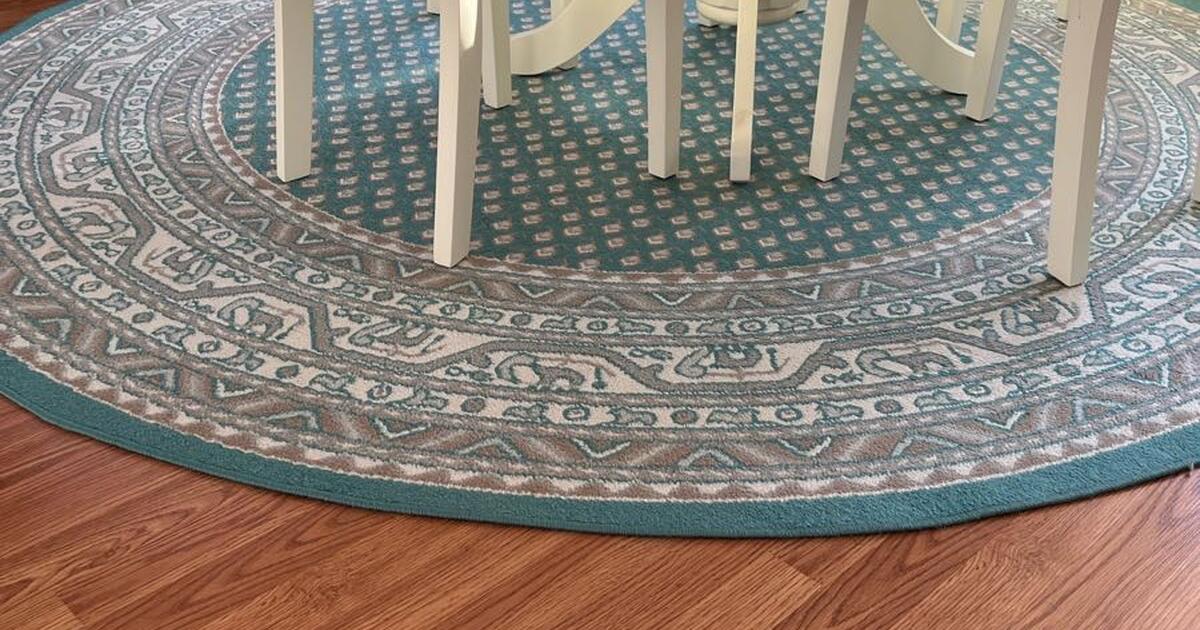 Area rug/8’ round. Low pile/ excellent condition. Multi colored teal