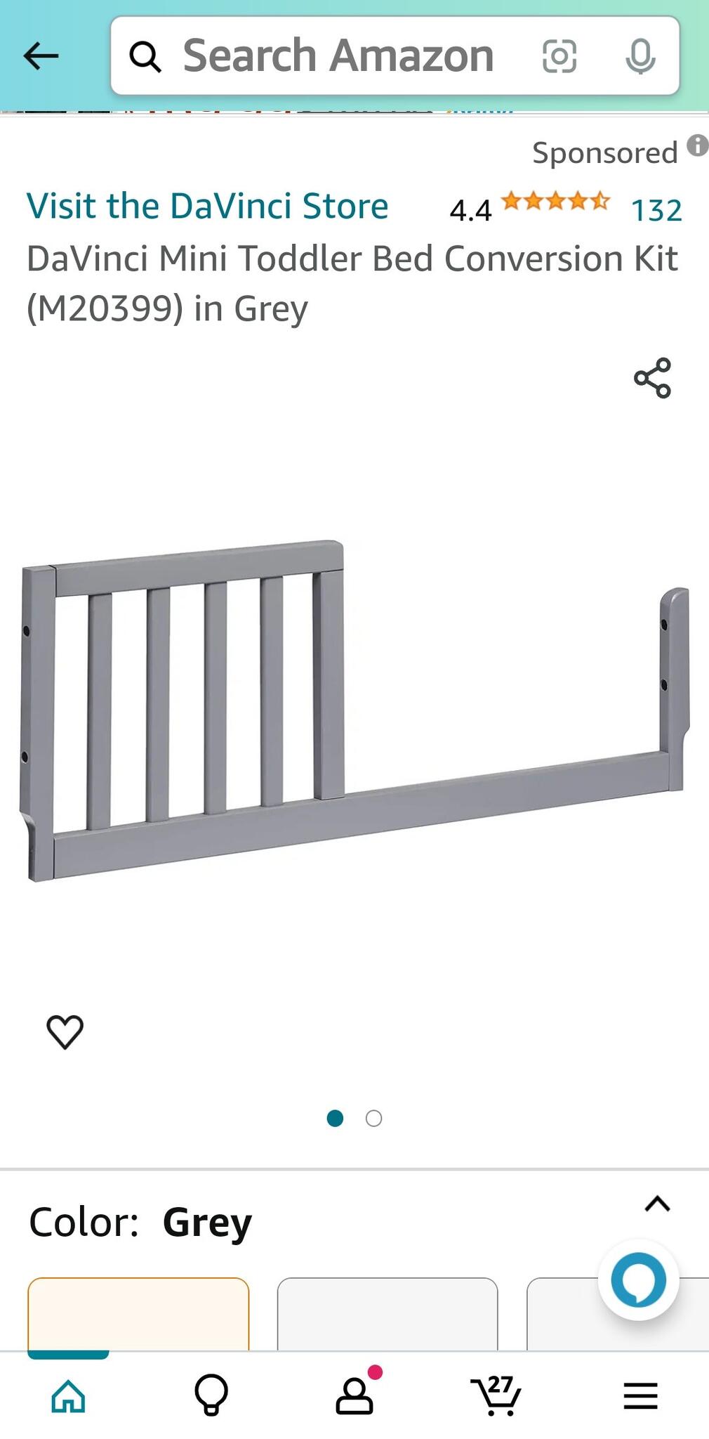 DaVinci Mini Toddler Bed Conversion Kit (M20399) in Grey for 70 in