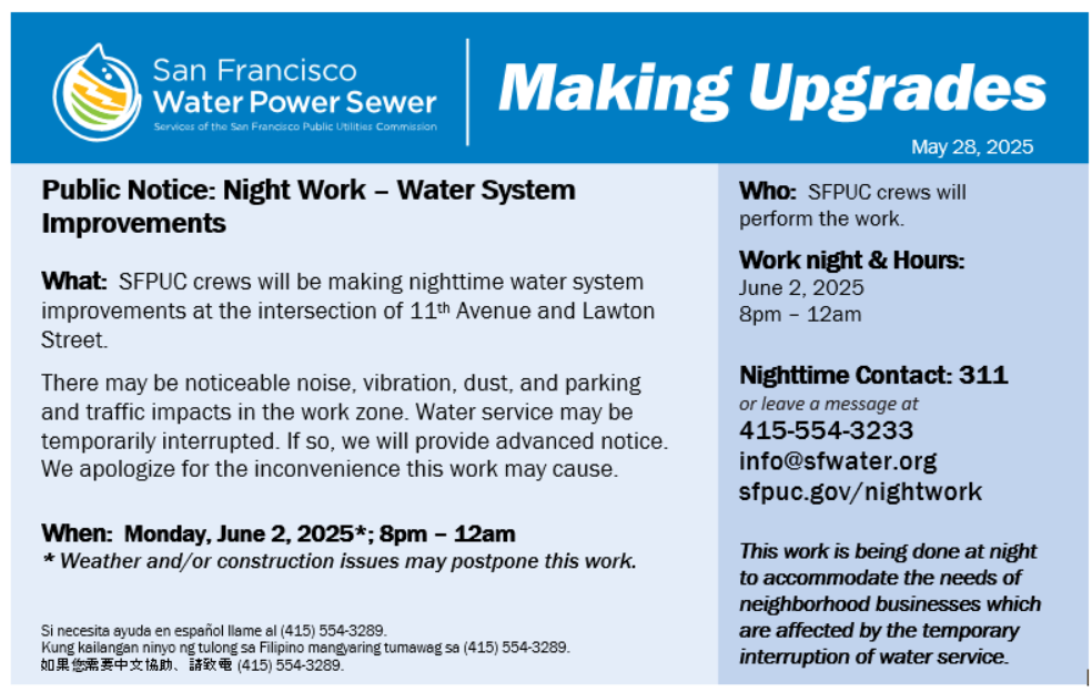 SFPUC crews will be making nighttime water system improvements at the ...