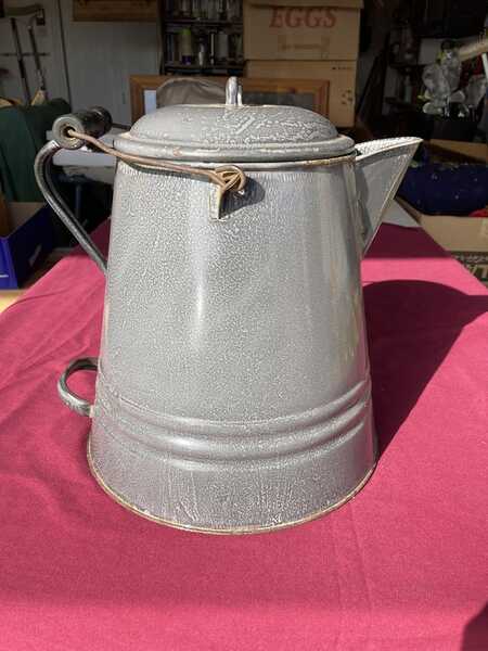 Vintage Grey Enamel Cowboy Coffee Pot