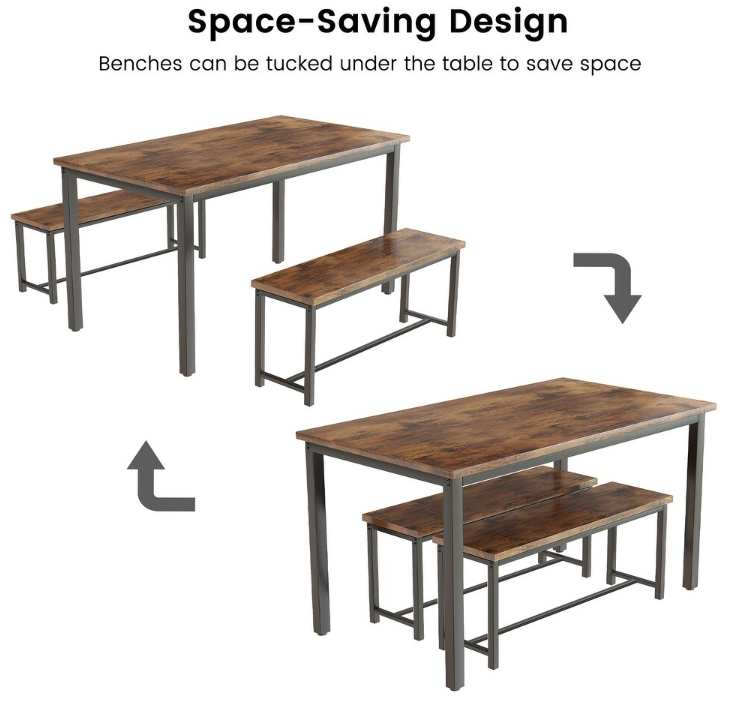 Mieres Farmhouse Rustic 3Piece Table Set, SpaceSaving Dining table