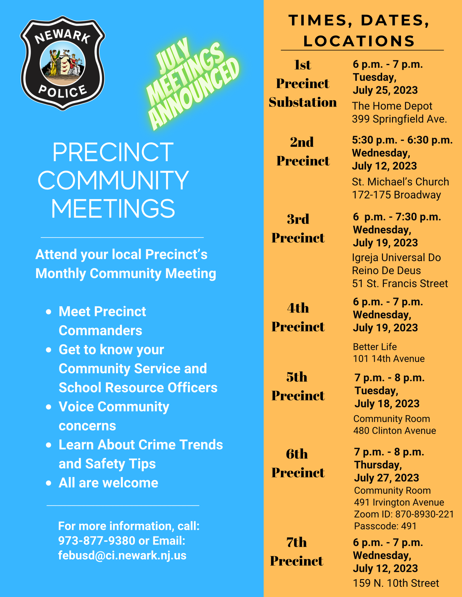 The Newark Police Division cordially invites all residents to attend