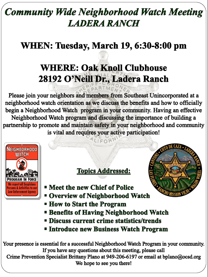 LADERA RANCH NEIGHBORHOOD WATCH (Orange County Sheriff's Department