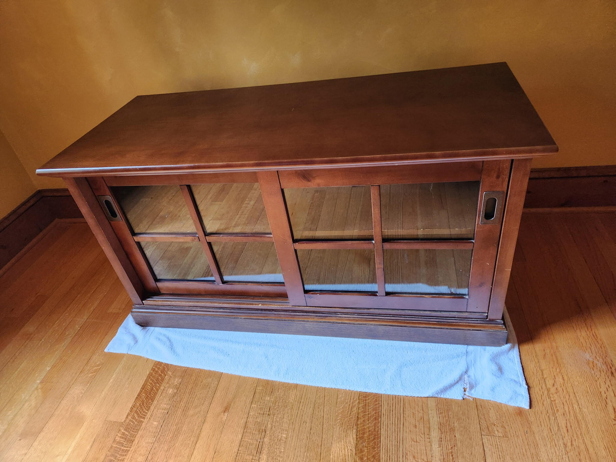 Wooden TV Stand with Glass Doors