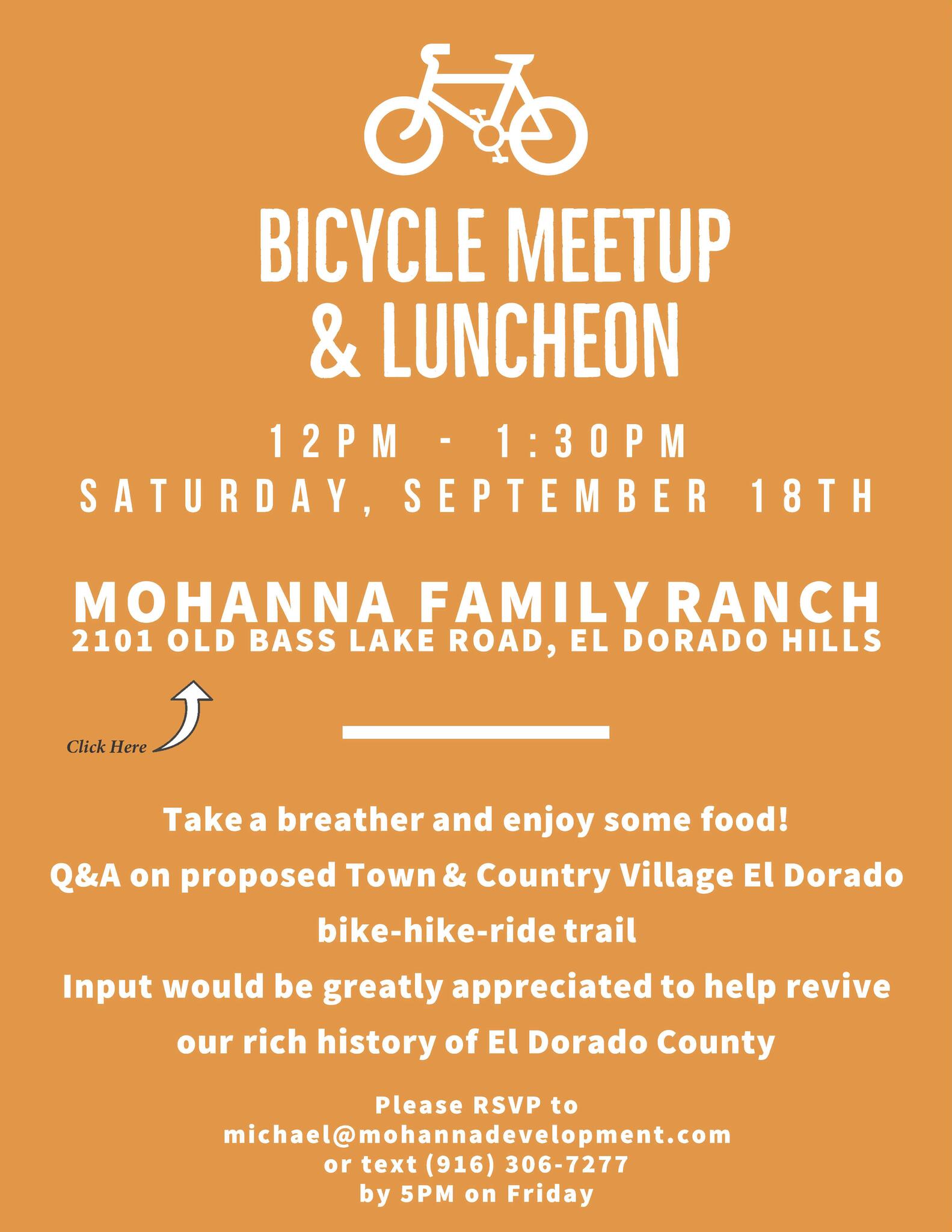 Bicycle meetup and luncheon, 918, 12pm-1:30pm, Mohanna Family Ranch 