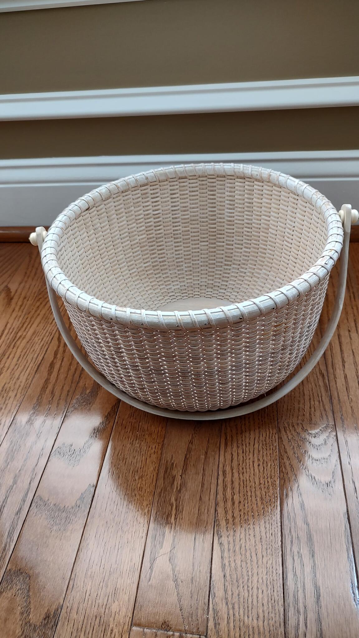 BASKETVILLE NANTUCKET BASKET RATTAN CANE LIGHT WHITEWASH FINISH ON