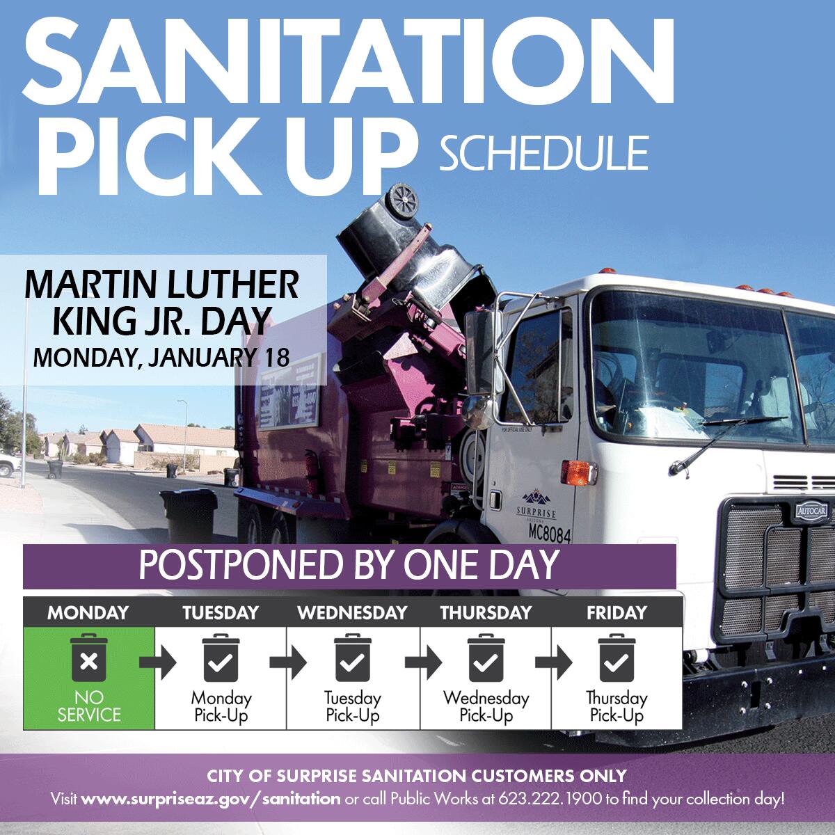 City of Surprise trash schedule changes and closures for MLK Day (City