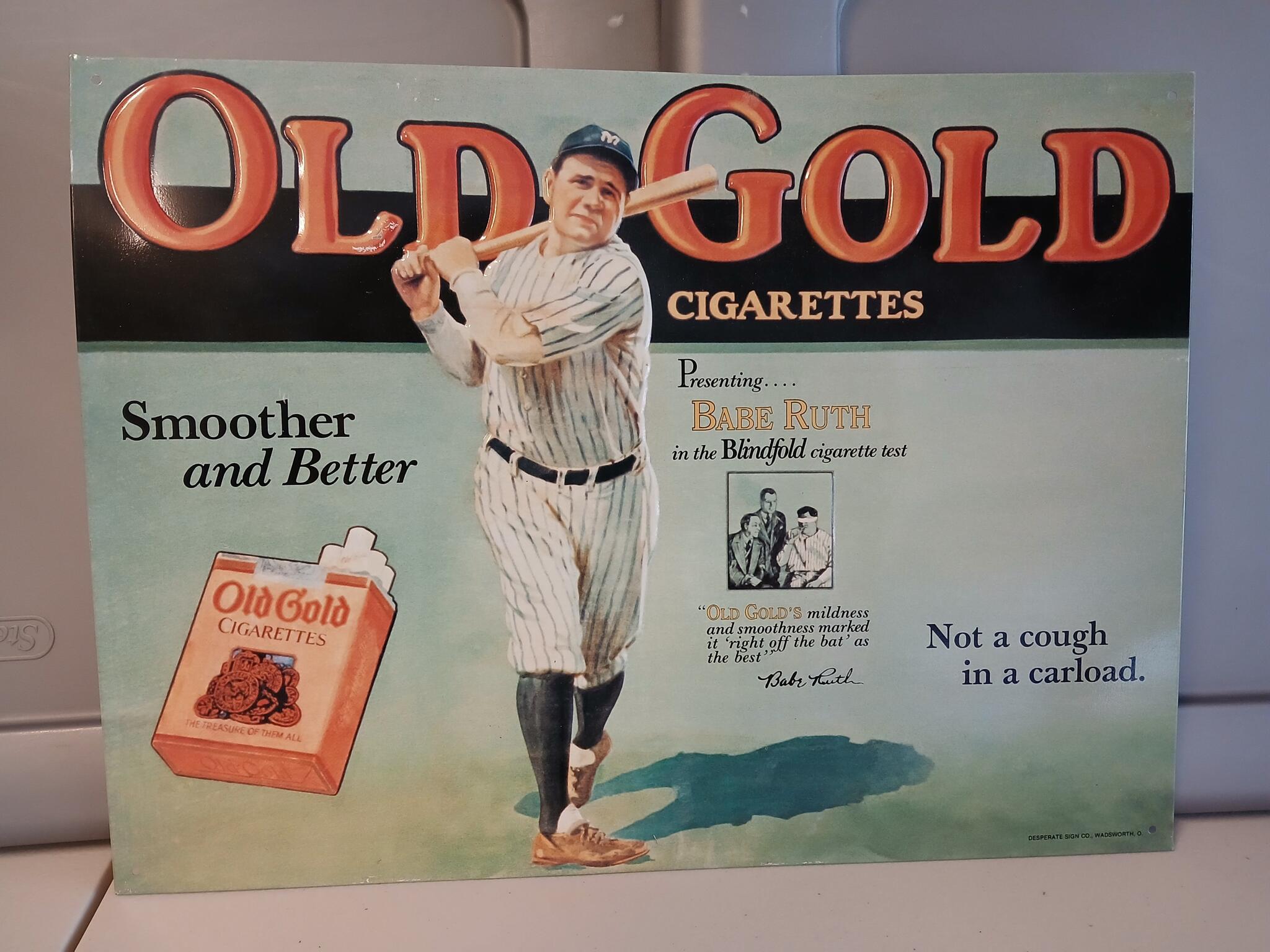 Babe Ruth Old Gold Cigarettes Metal Sign