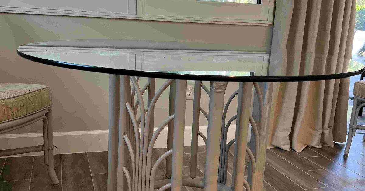 Round Glass Kitchen Table On A Gray Wicker Base. for 120 in Bonita