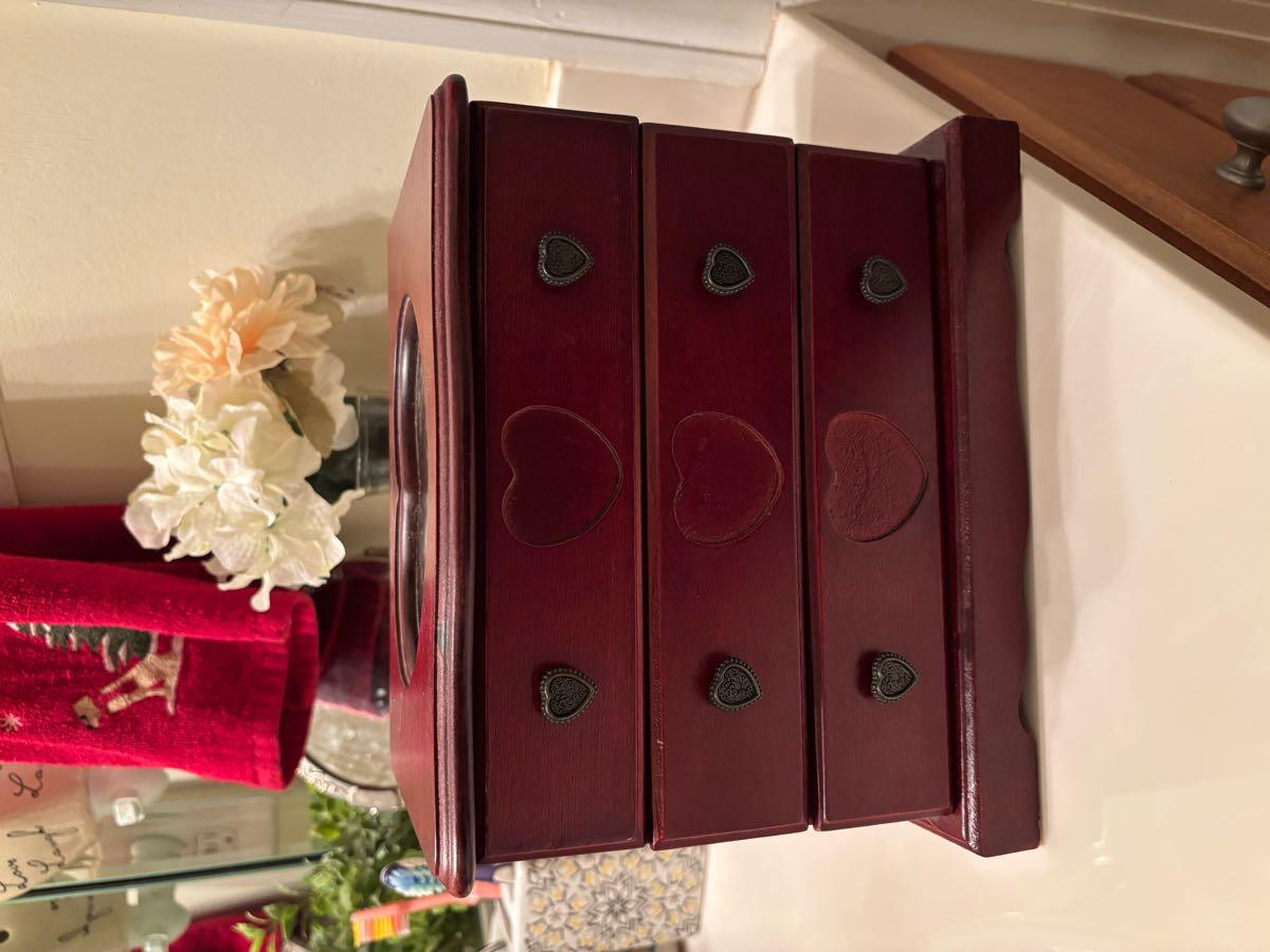 Wooden Jewelry Box with Heart Design