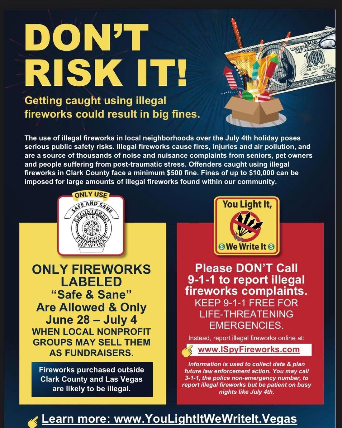 Fireworks Reporting. Report all fireworks to (Las Vegas Metropolitan