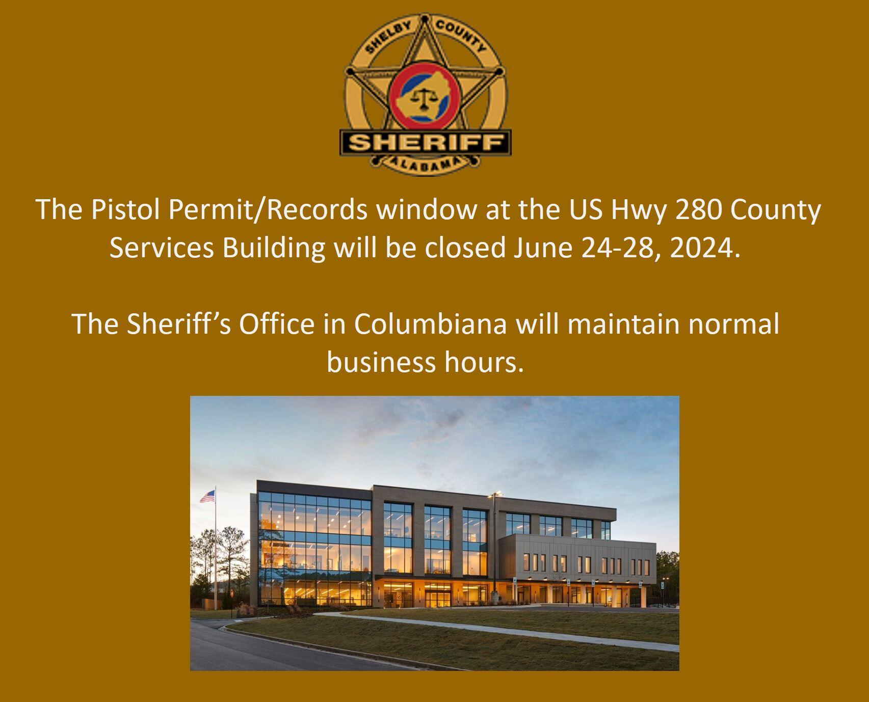 The Shelby County Sheriff’s Office Pistol Permit/Records Window located at the Hwy 280 County