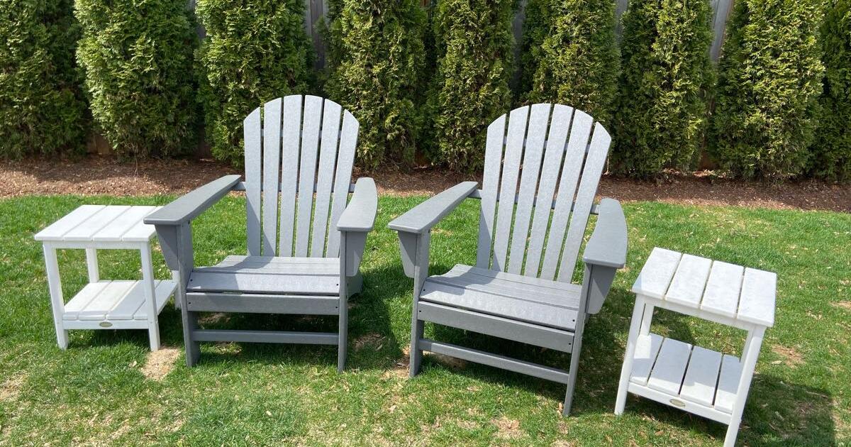 LL Bean Adirondack Chairs (2) + LL Bean Square Side Tables (2) for 500