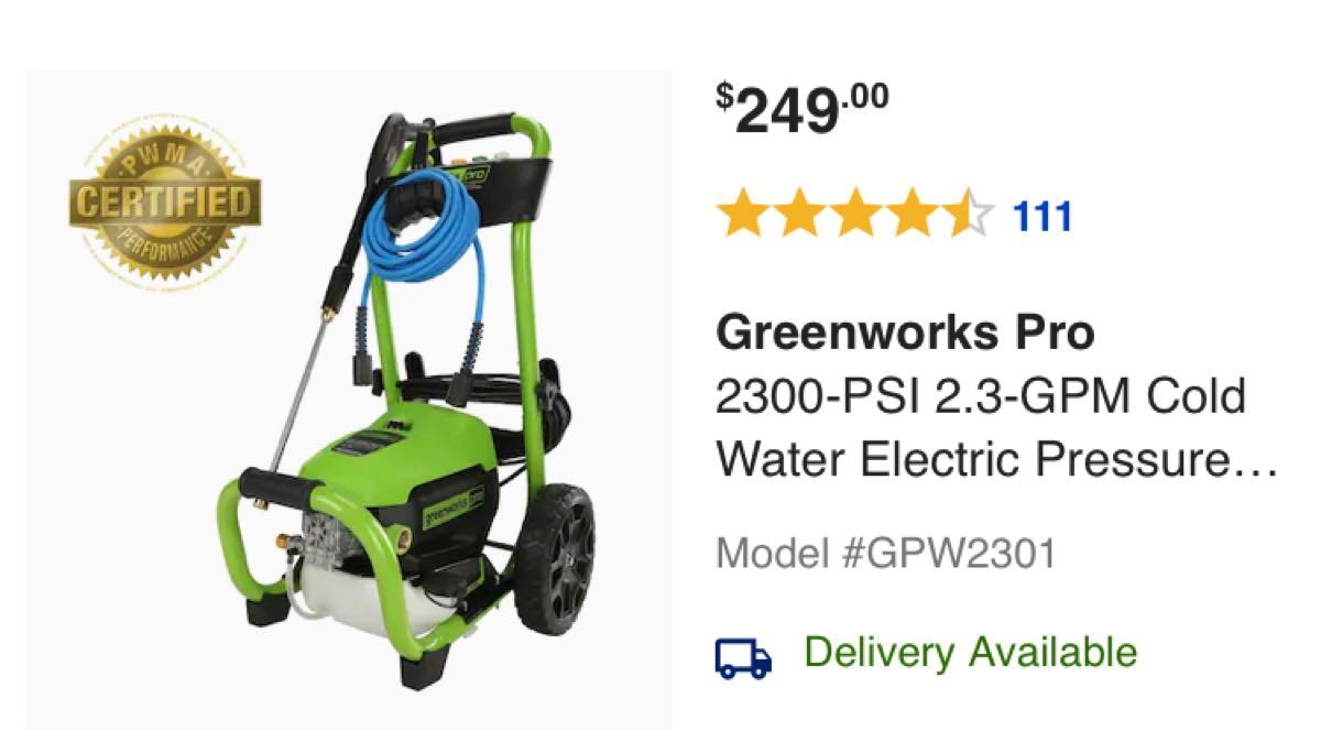 Greenworks Pro 2300-PSI 2.3-GPM Cold 