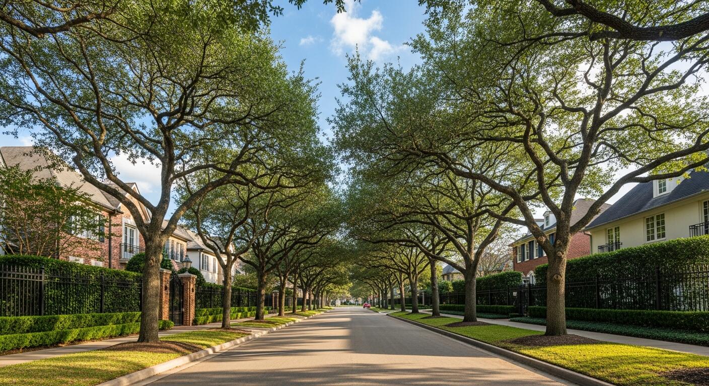 Tree lined residential street in River Oaks Houston