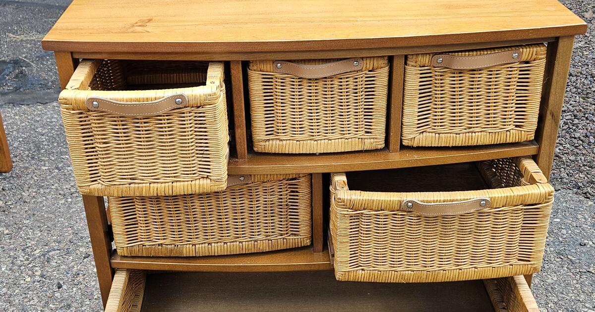 Wicker Table Computer 3 Pieces Furniture - Misson-Style Computer Desk, Hutch with wicker ...
