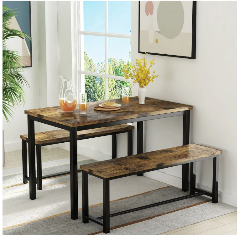 Mieres Farmhouse Rustic 3Piece Table Set, SpaceSaving Dining table