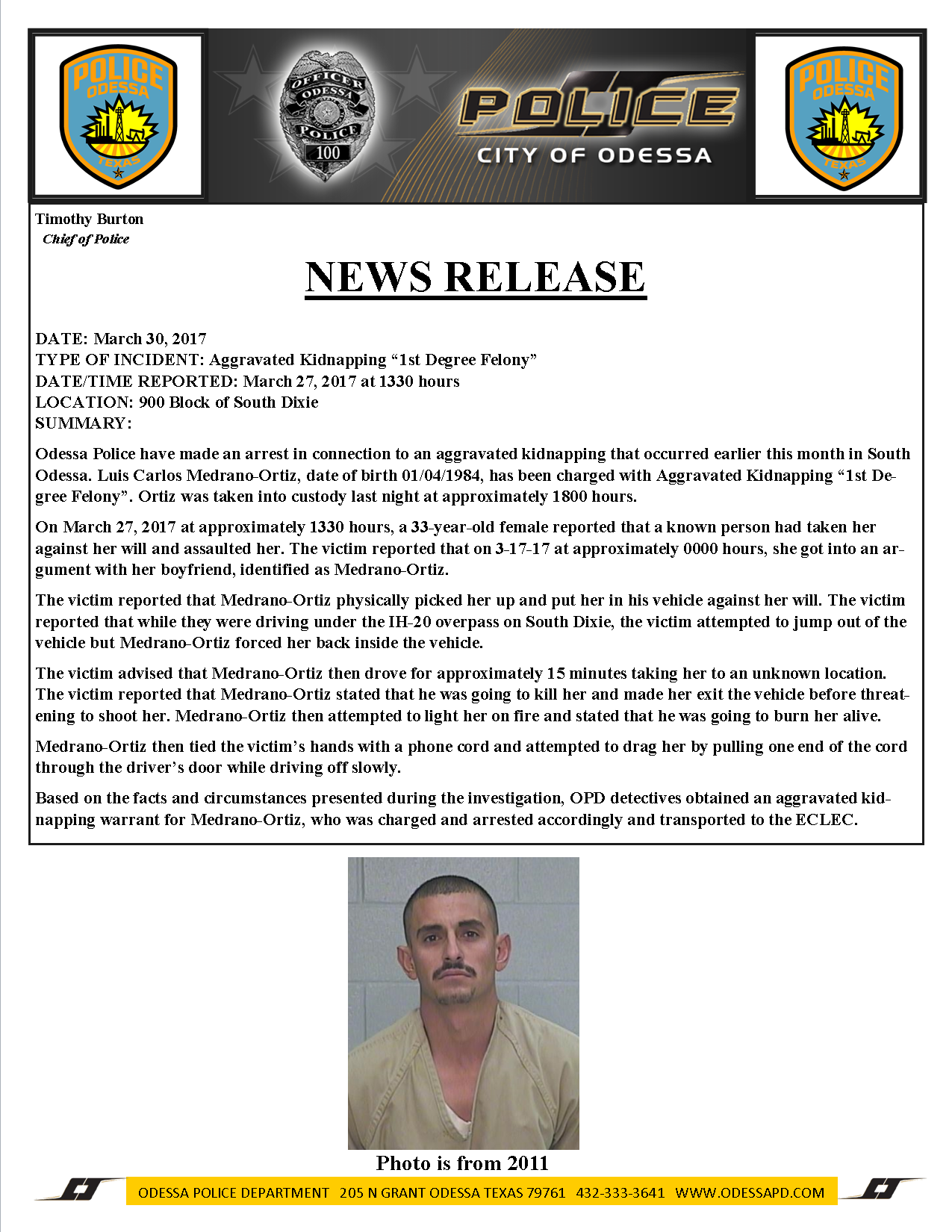 Odessa Police Make Arrest in Connection to Aggravated Kidnapping in the