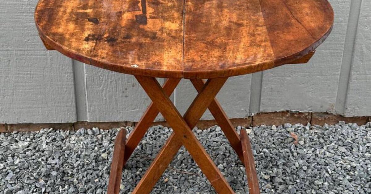 Antique Farmhouse Solid Wood Round Fold Up Folding Side End Accent ...