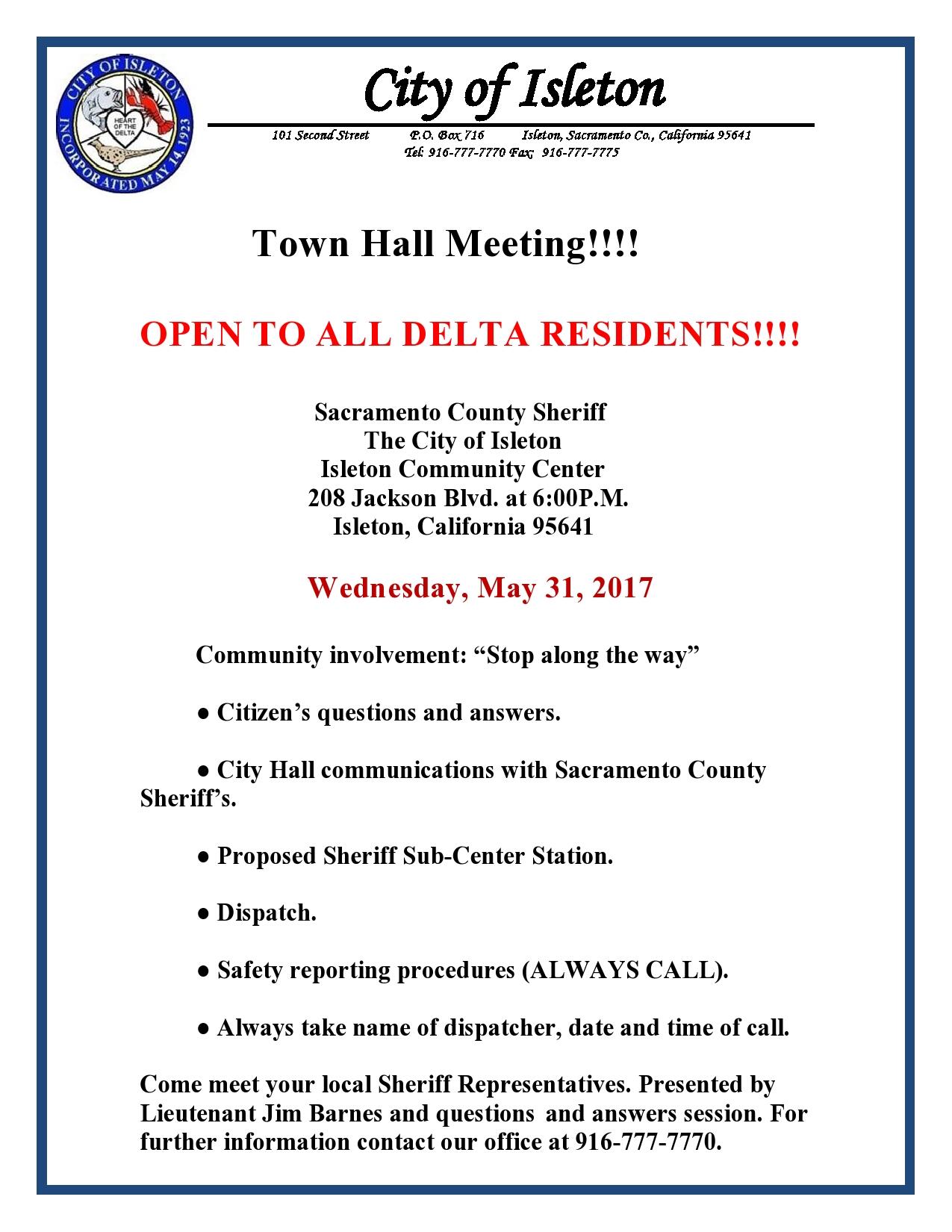 DELTA RESIDENTS WE'LL SEE YOU AT THE ISLETON COMMUNITY MEETING NEXT