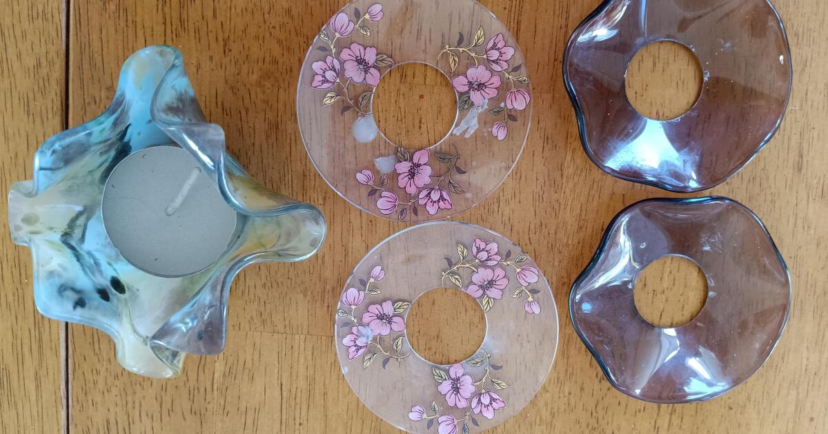 Taper Candle Wax Catcher Rings 2 Sets, Glass holder for 4 in