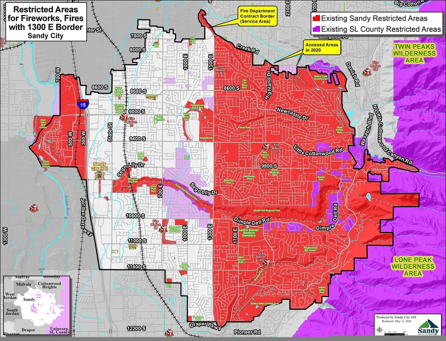 Sandy City Fireworks Restrictions Map and information (Sandy City