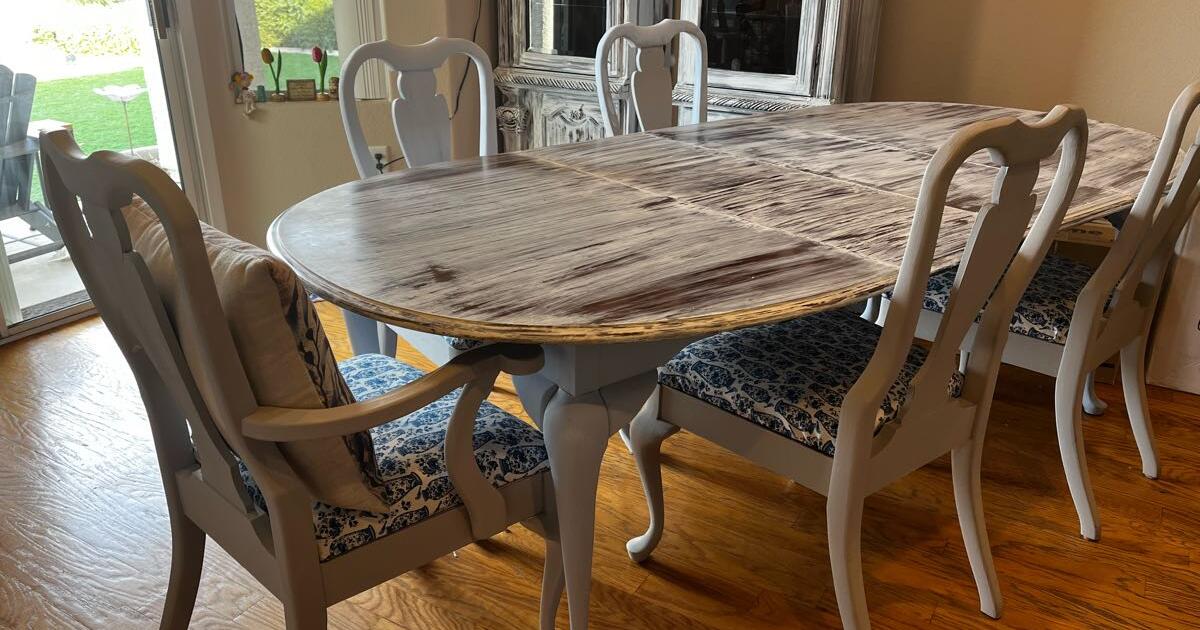 Cherry dining set chaulk painted for $75 in Henderson, NV | For Sale ...