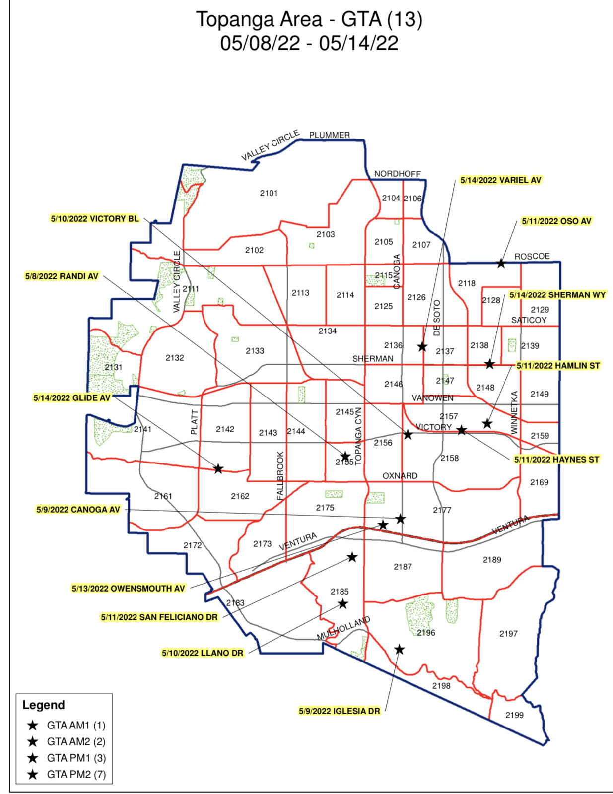 LAPD TOPANGA DIVISION WEEKLY CRIME MAPS (Los Angeles Police Department ...