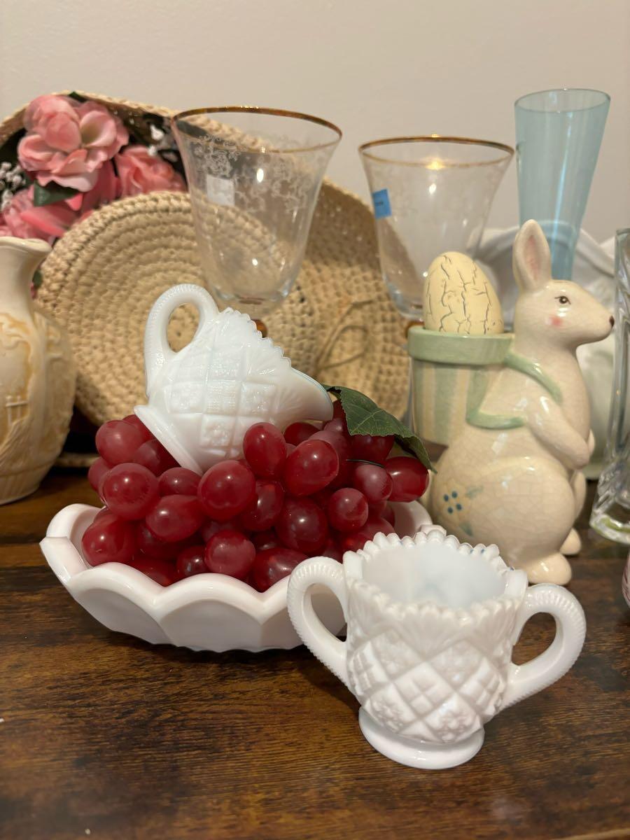 Milk glass set, decor- buy the LOT