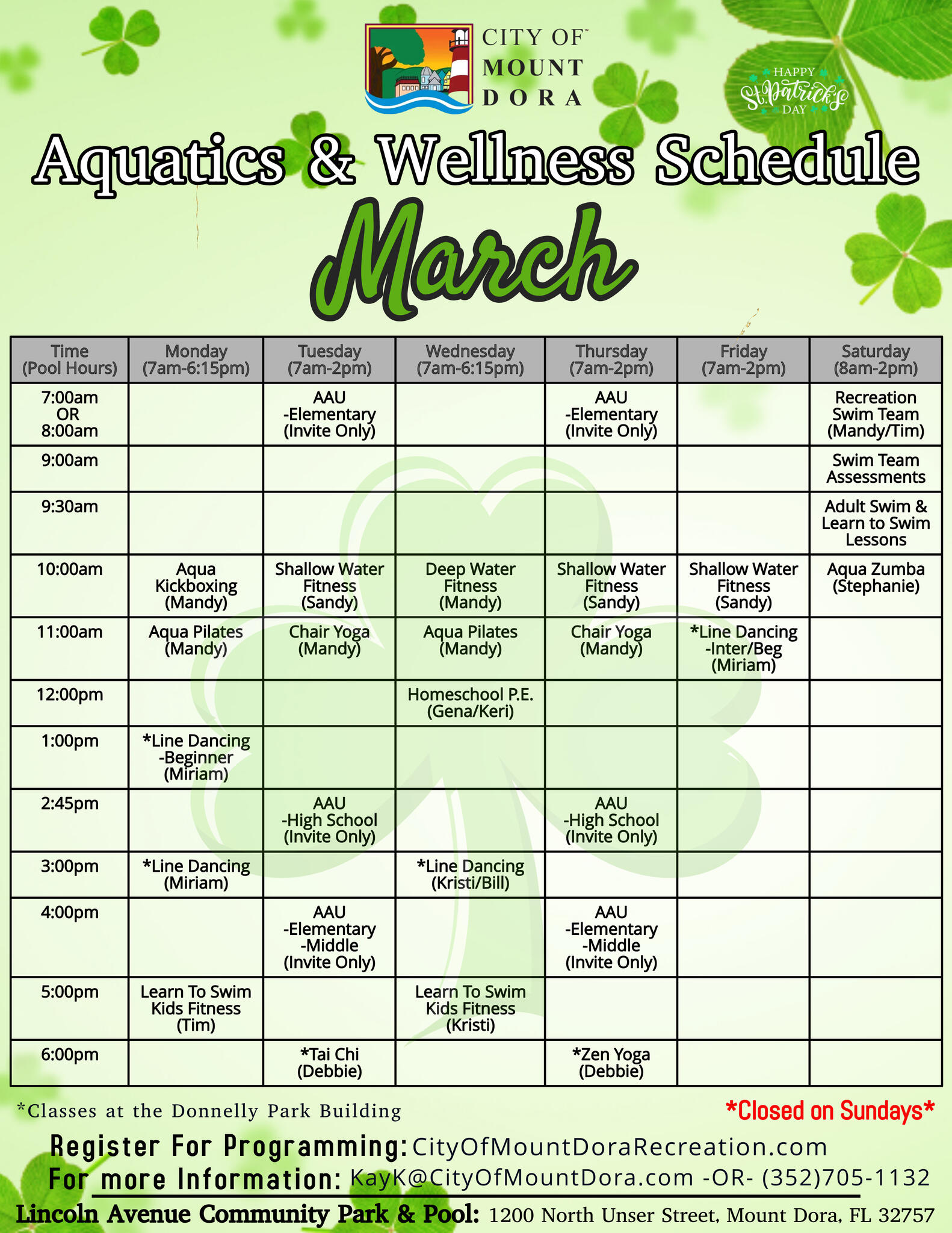 Check out your Aquatic and Wellness Schedule for March 2024! (City of ...