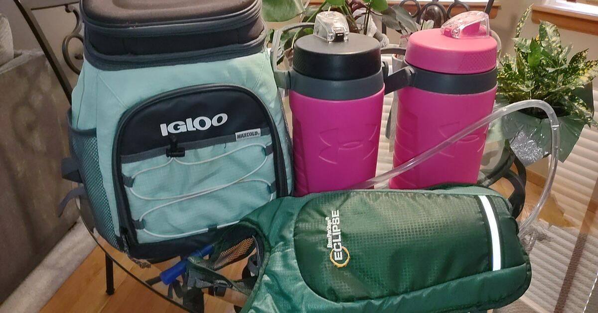 2 64 Oz. Large Under Armour Water Jugs, Cooler And Water backpack for