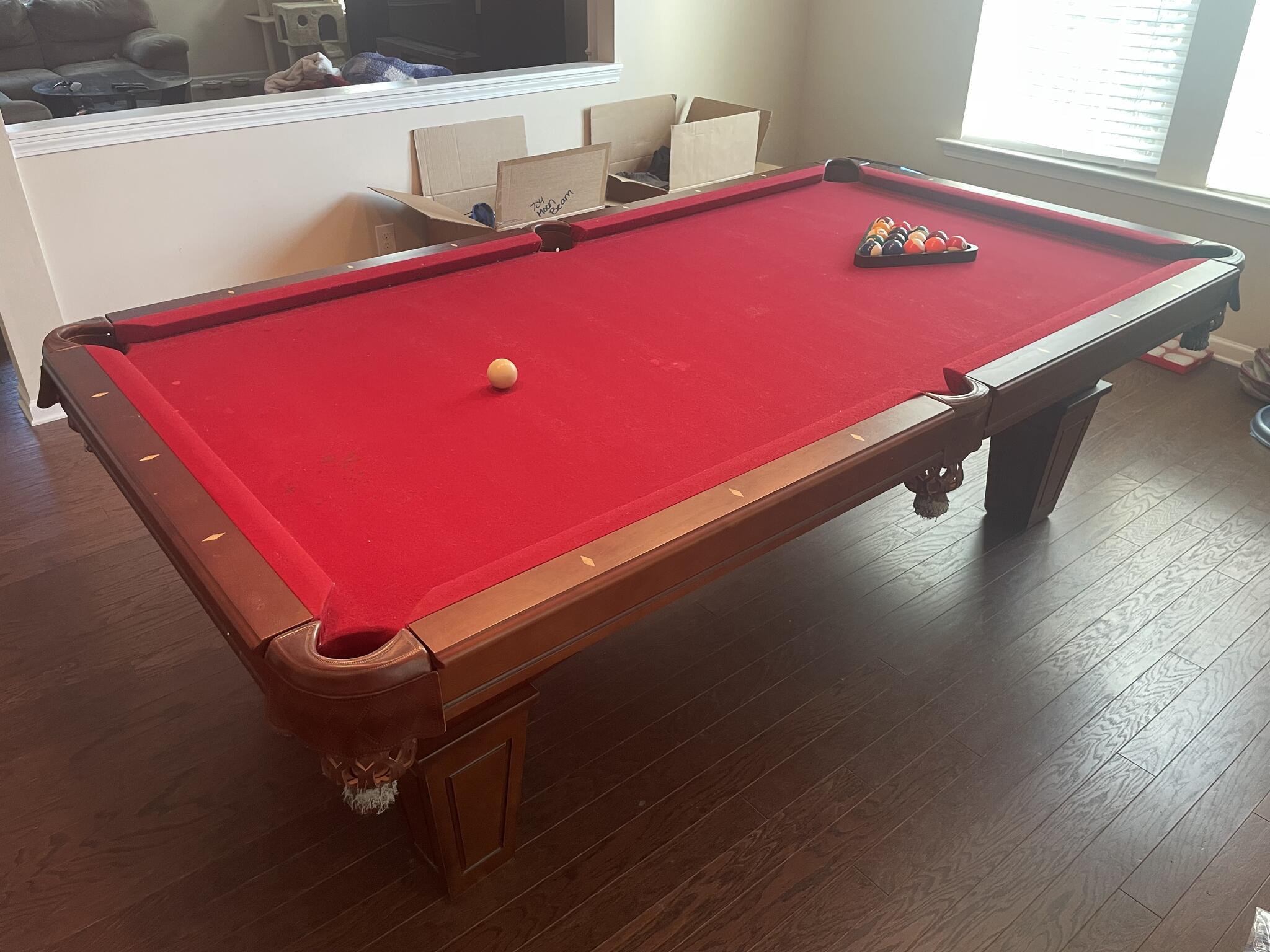 Wooden Pool Table with Red Felt