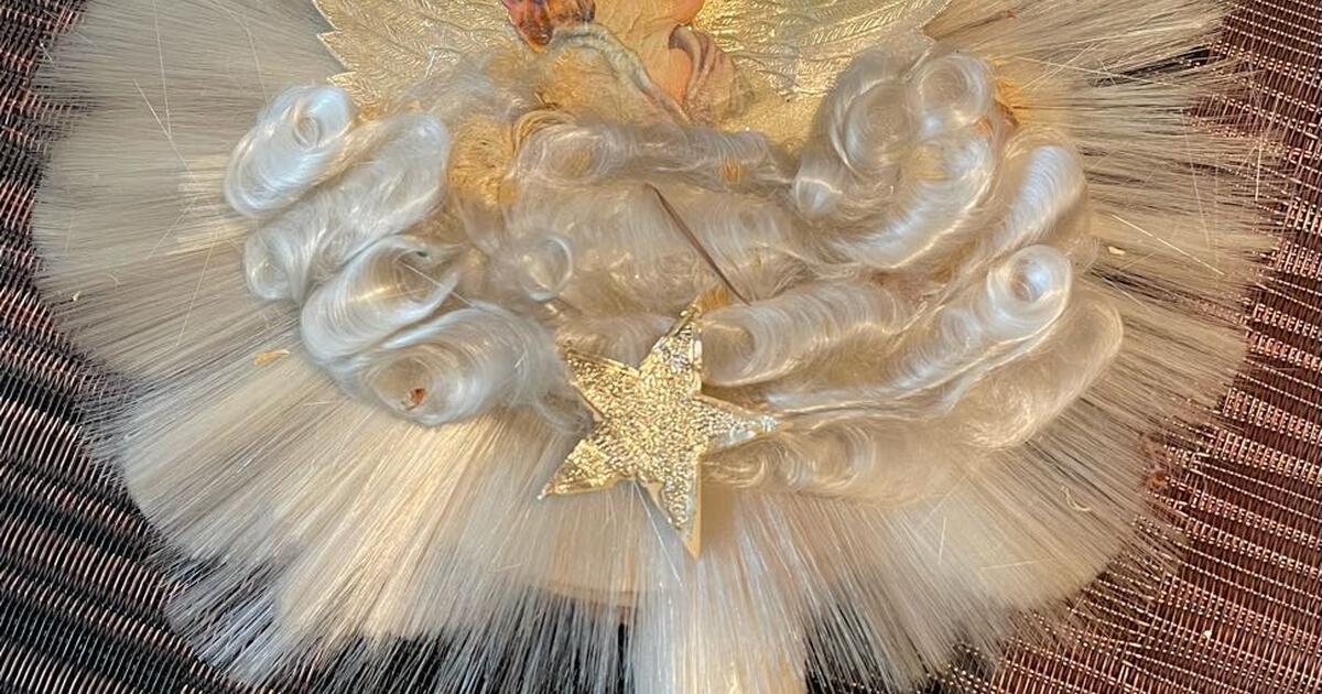 Vintage Christmas 1950s Angel with Foil Wings Spun Glass Angel Hair
