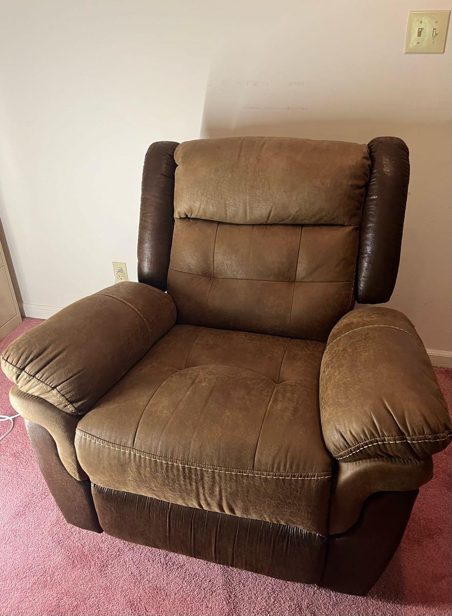 LIKE NEW Two Tone Mesa Brown Faux Leather Glider Recliner Chair For 115 In Apex NC For Sale Free Nextdoor