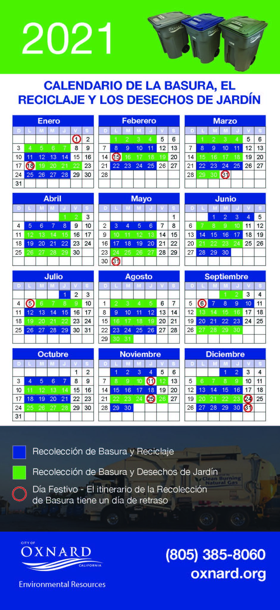 2021 Refuse, Recycling, & Yard Waste Collection Calendar (City of Oxnard)  &mdash; Nextdoor — Nextdoor