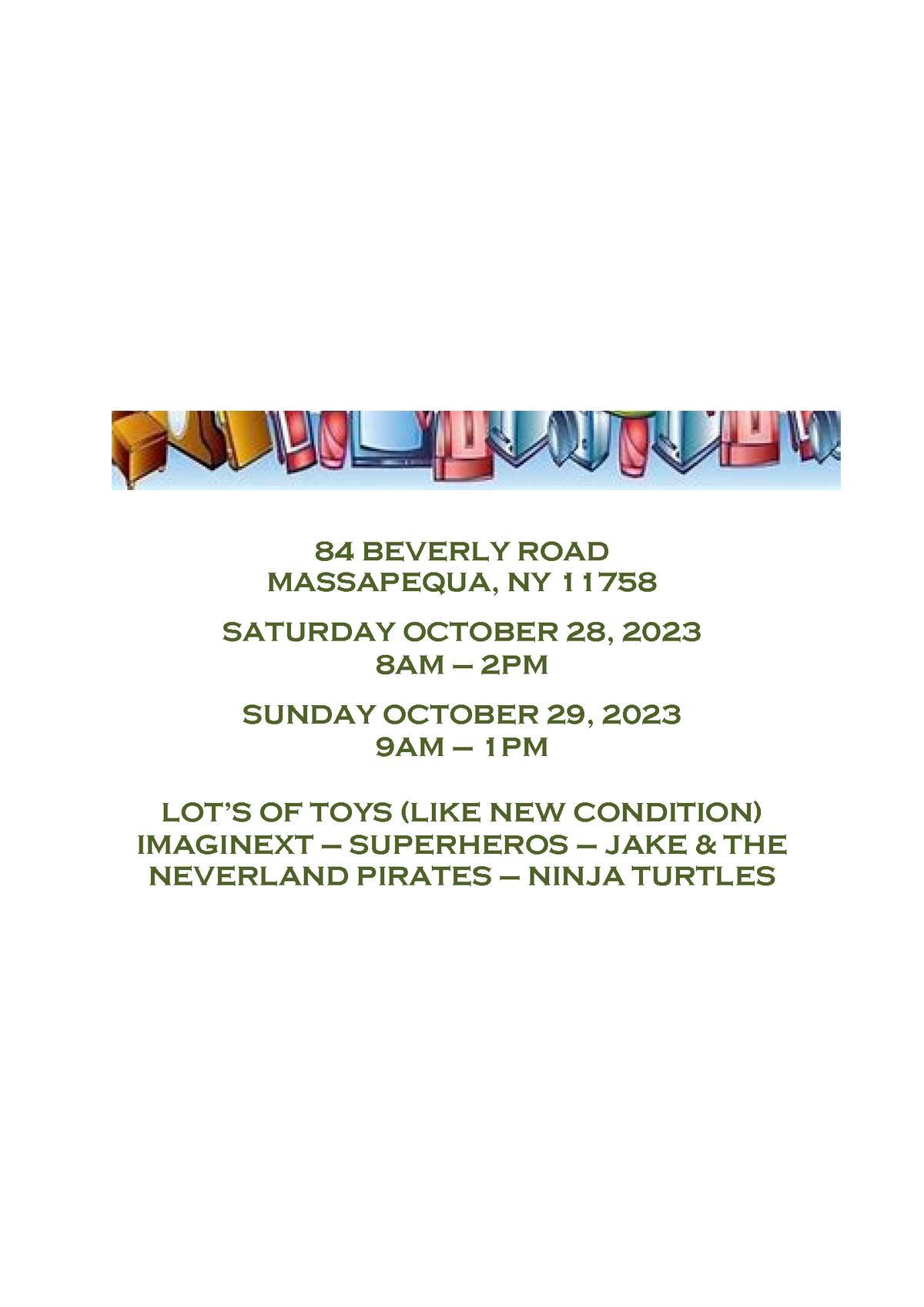 GARAGE SALE TODAY 9AM TO 2PM! 84 Beverly Road, Massapequa NY corner