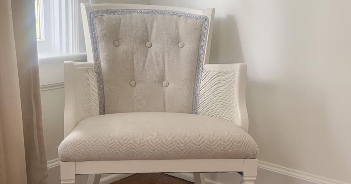 Beautiful Refinished White Herringbone Caned Accent Arm Chair for 125