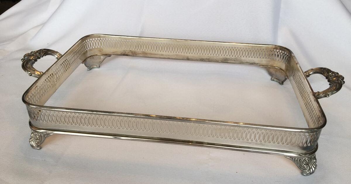 Antique 1844 Silver Casserole Dish Holder Serving Tray with Handles