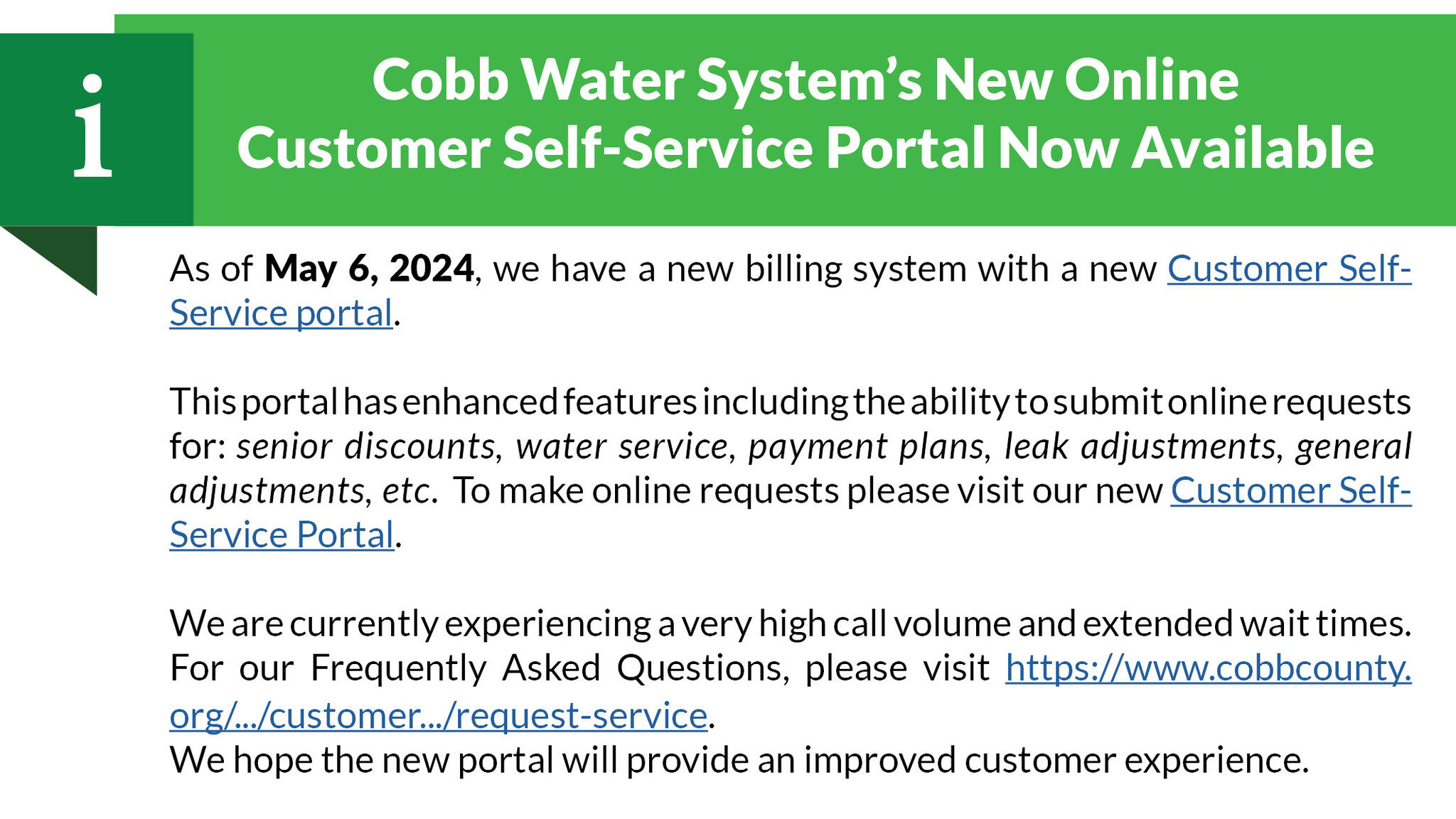 As of may 6 2024 we have a new billing system with a new customer