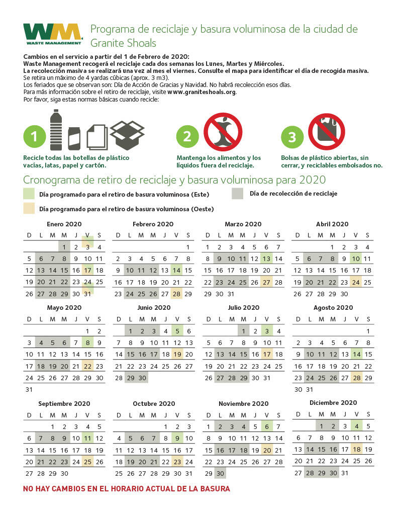 Waste Management Pick Up Schedule in Granite Shoals (City of Granite