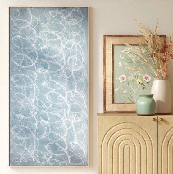 Brand New  47" X 24" Threshold Squiggles Blue And White