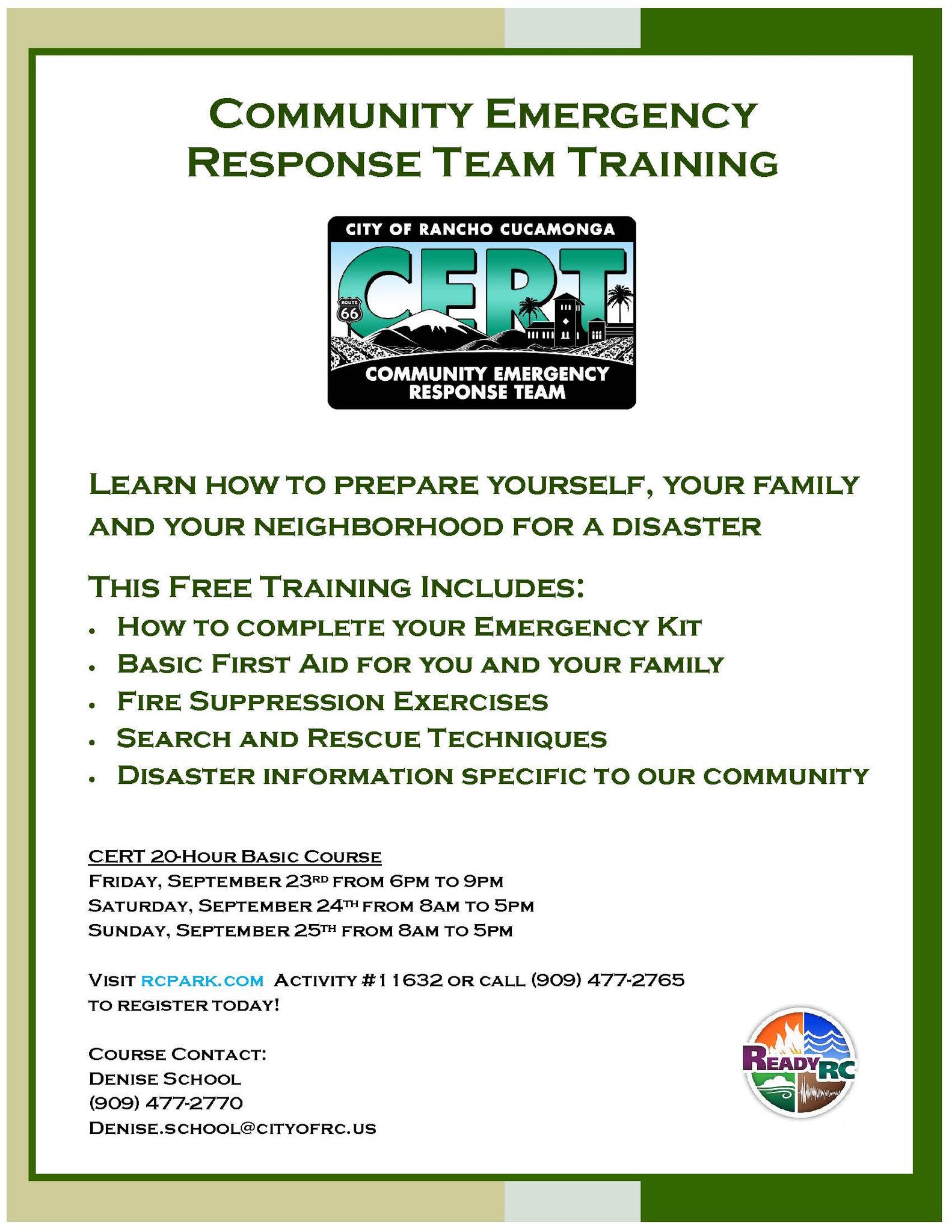 FREE Emergency Preparedness Classes CERT Training City of Rancho