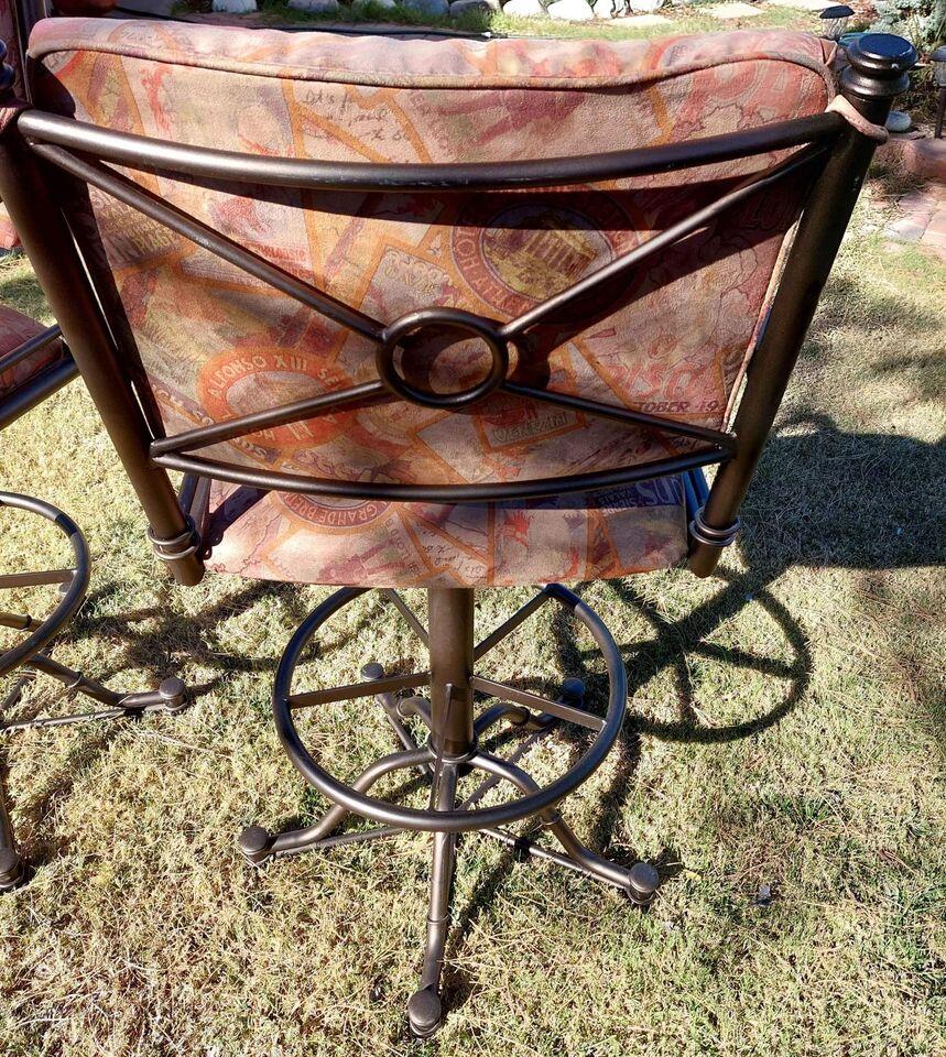 Greece Tapestry Upholstery Iron Trundler Tilt/ Swivel Bar Stools a Pair