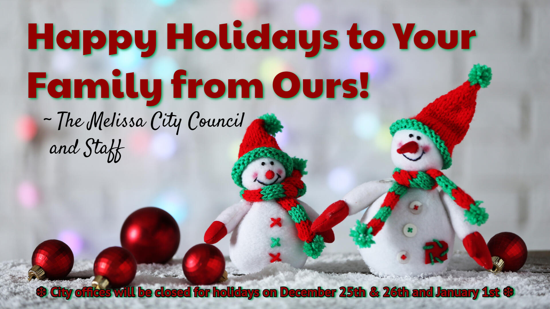 City of Melissa Holiday Schedule & Trash Pickup Delays (City of Melissa